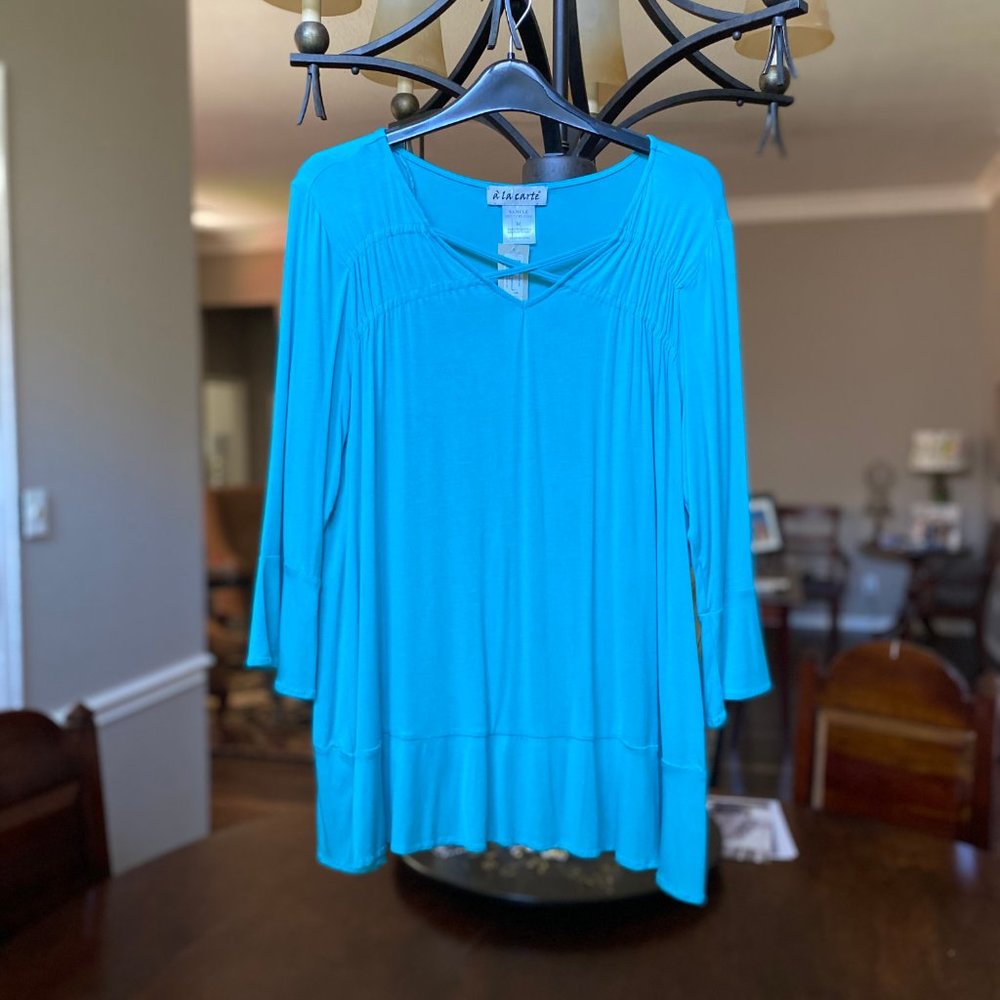 Turquoise Flutter Sleeve Top